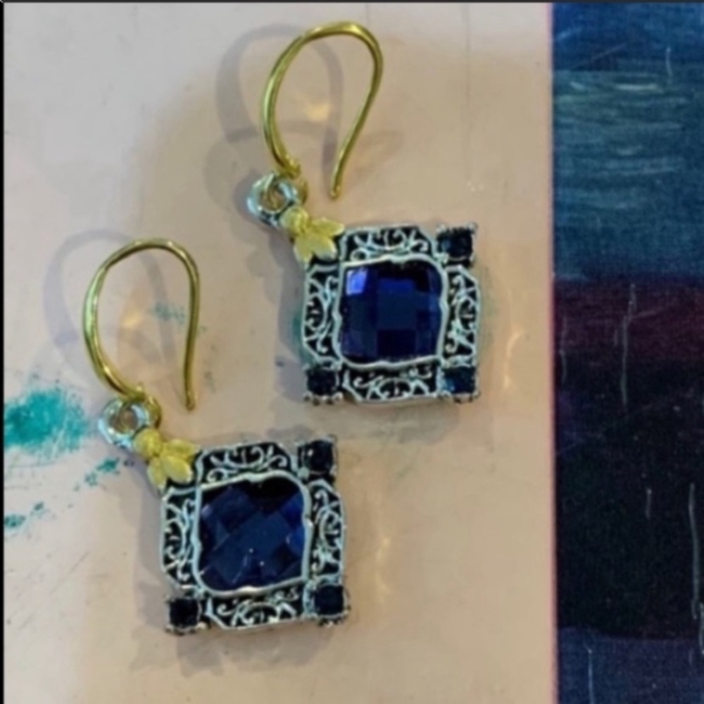 Filigree SILVER GOLD VINTAGE STYLE SAPPHIRE EARRINGS Vintage Style - Picture 3 of 10